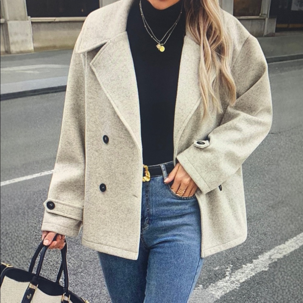 Women's Beige Double-Breasted Coat